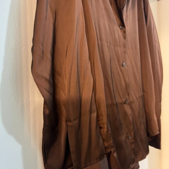 Abercrombie & Fitch Satin Button-Up Shirt, Size M - Brown - Picture 4 of 6